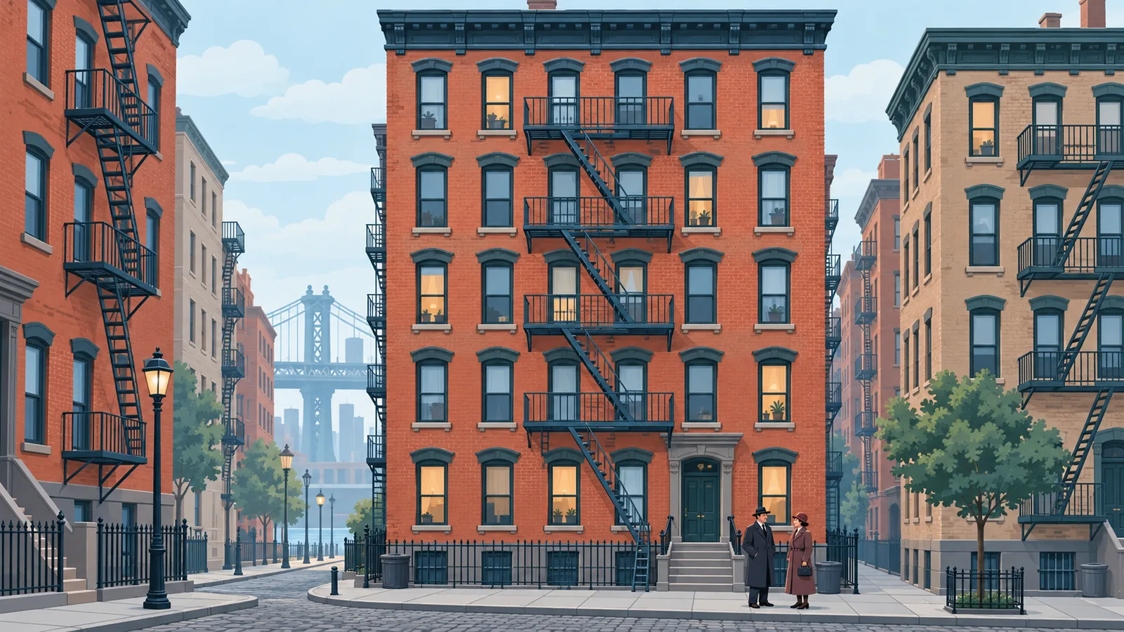 Bangunan rumah pangsa bata lama di Lower East Side