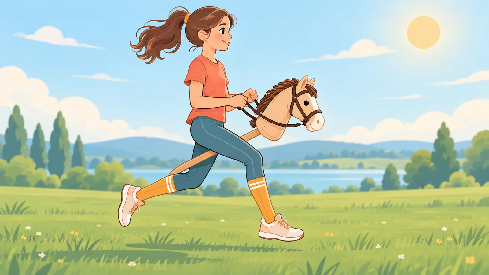 Remaja menggelek dengan hobby horse dan badan atas yang stabil