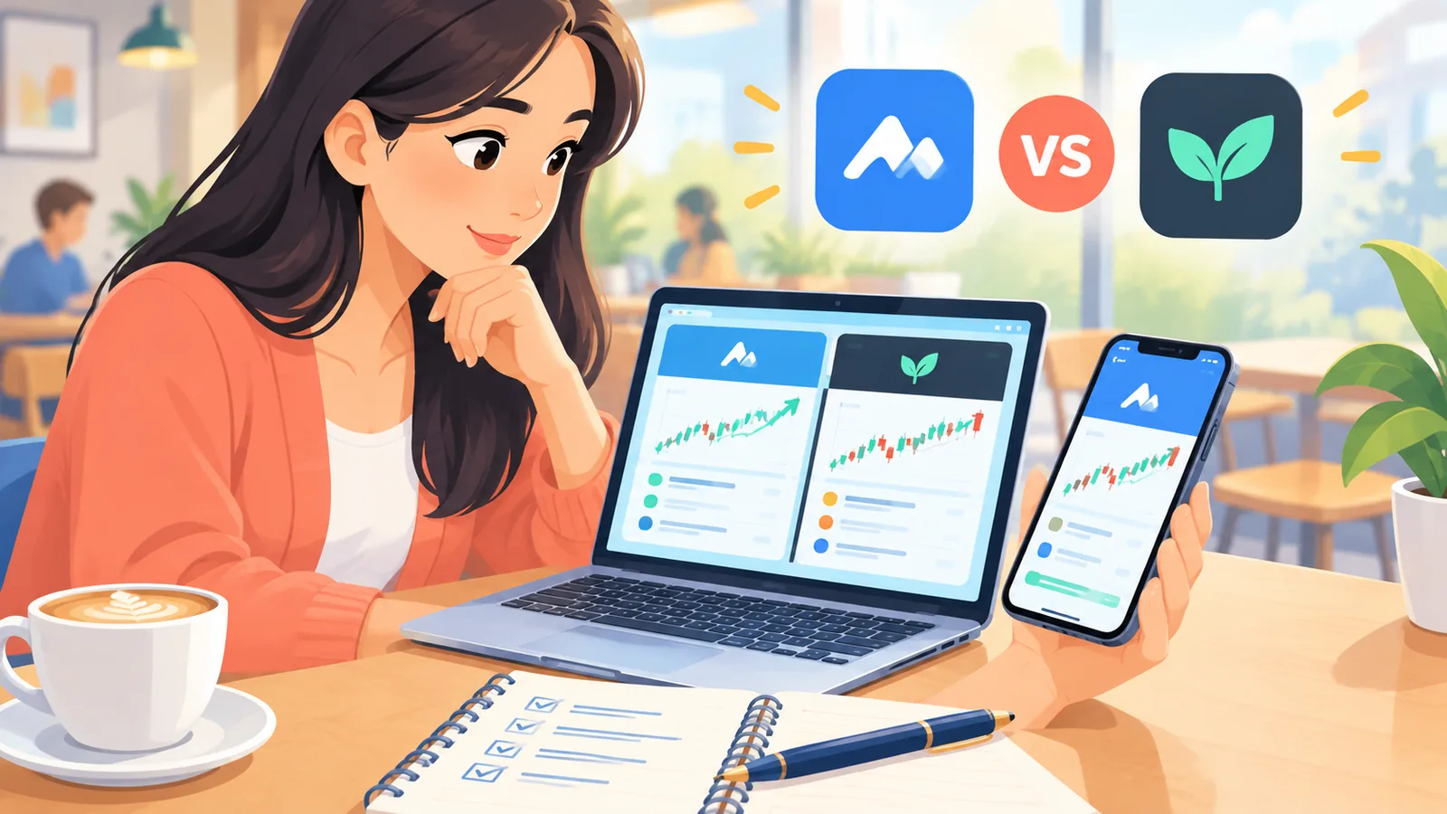Pelabur membandingkan dua platform broker dengan senarai semak