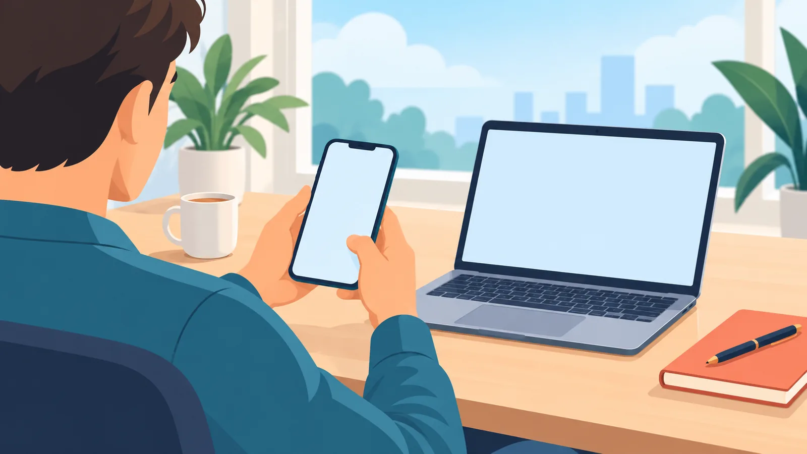 Tangan memegang telefon pintar untuk membuka akaun broker pelaburan