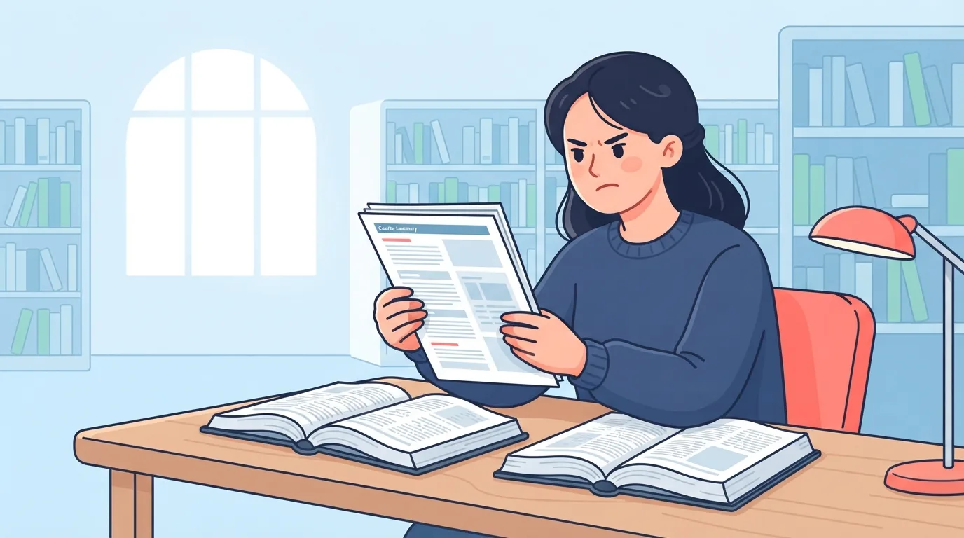Pelajar undang-undang memegang ringkasan kursus yang kemas di perpustakaan