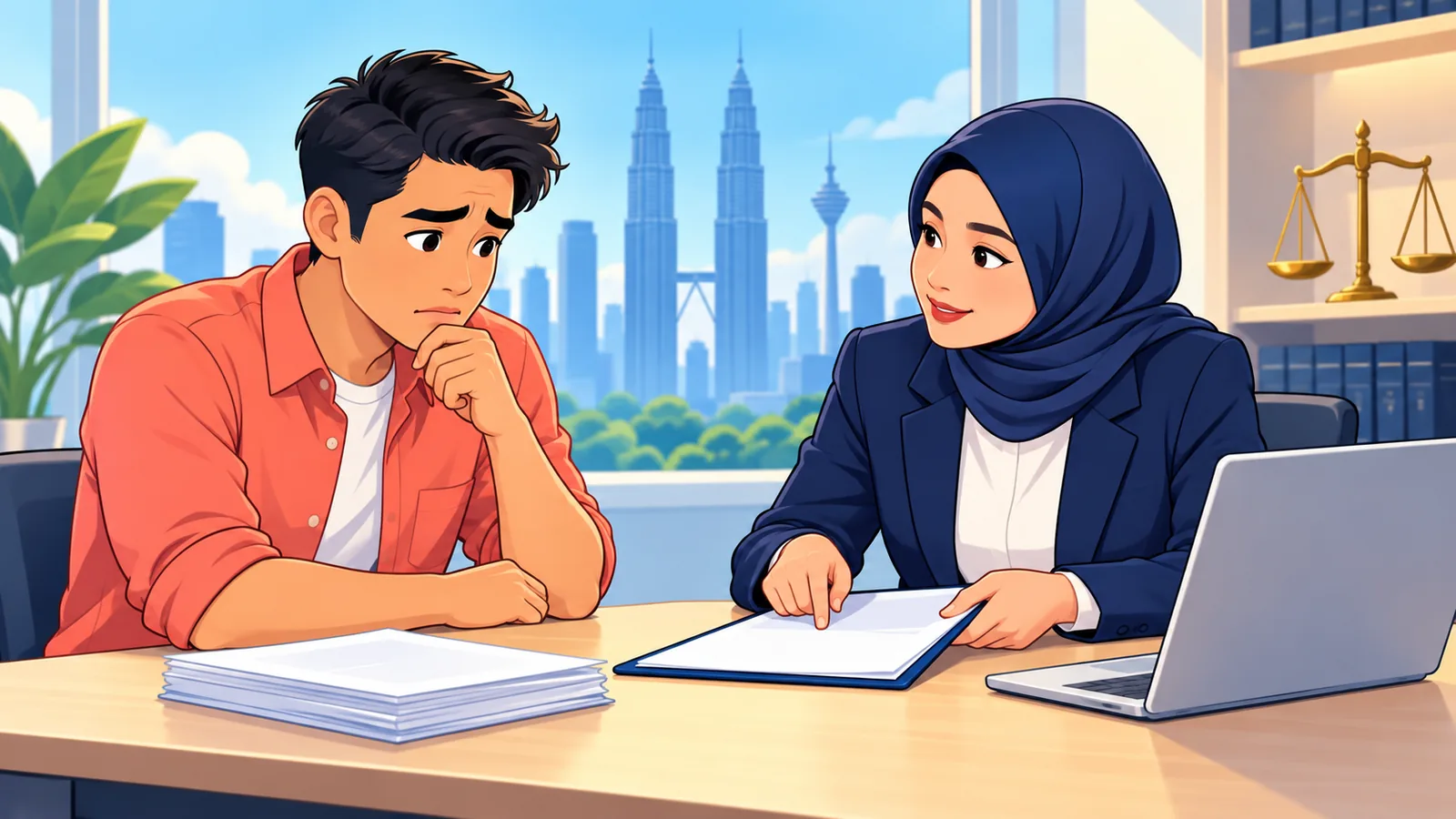 Pemandu berbincang dengan peguam di pejabat