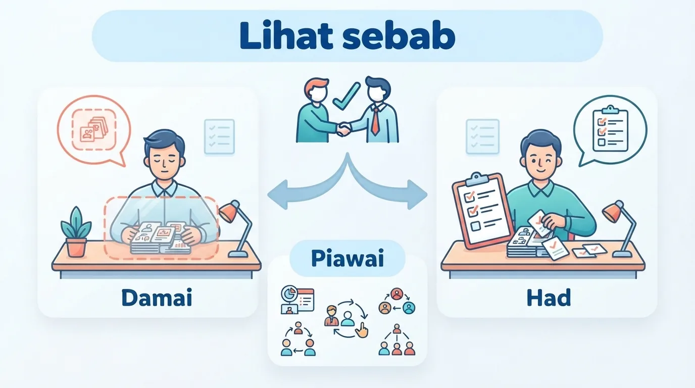 Dua contoh rekaan menjaga kerjasama pasukan: menyatakan had kerja atau mencadangkan pembahagian berdasarkan kr