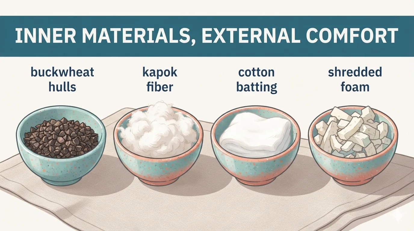 Bahan isi dalaman bantal dalam mangkuk kecil untuk dibandingkan
