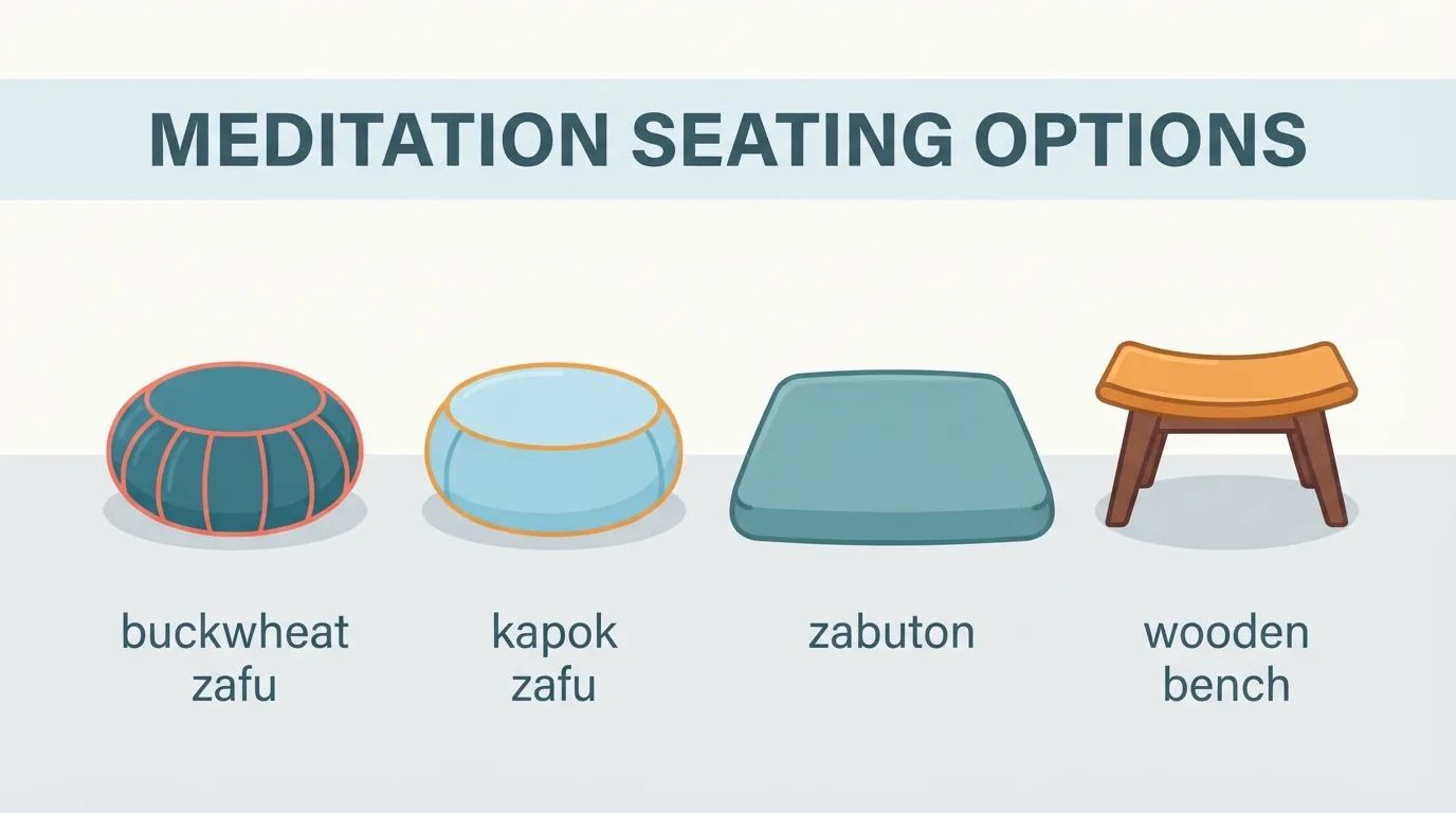 Empat jenis bantal meditasi disusun untuk perbandingan