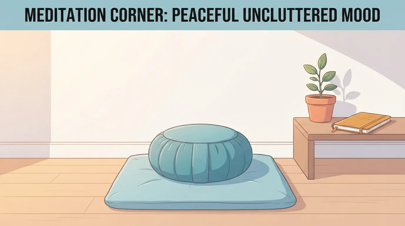 Sudut meditasi yang kemas dengan bantal dan nota soalan lazim