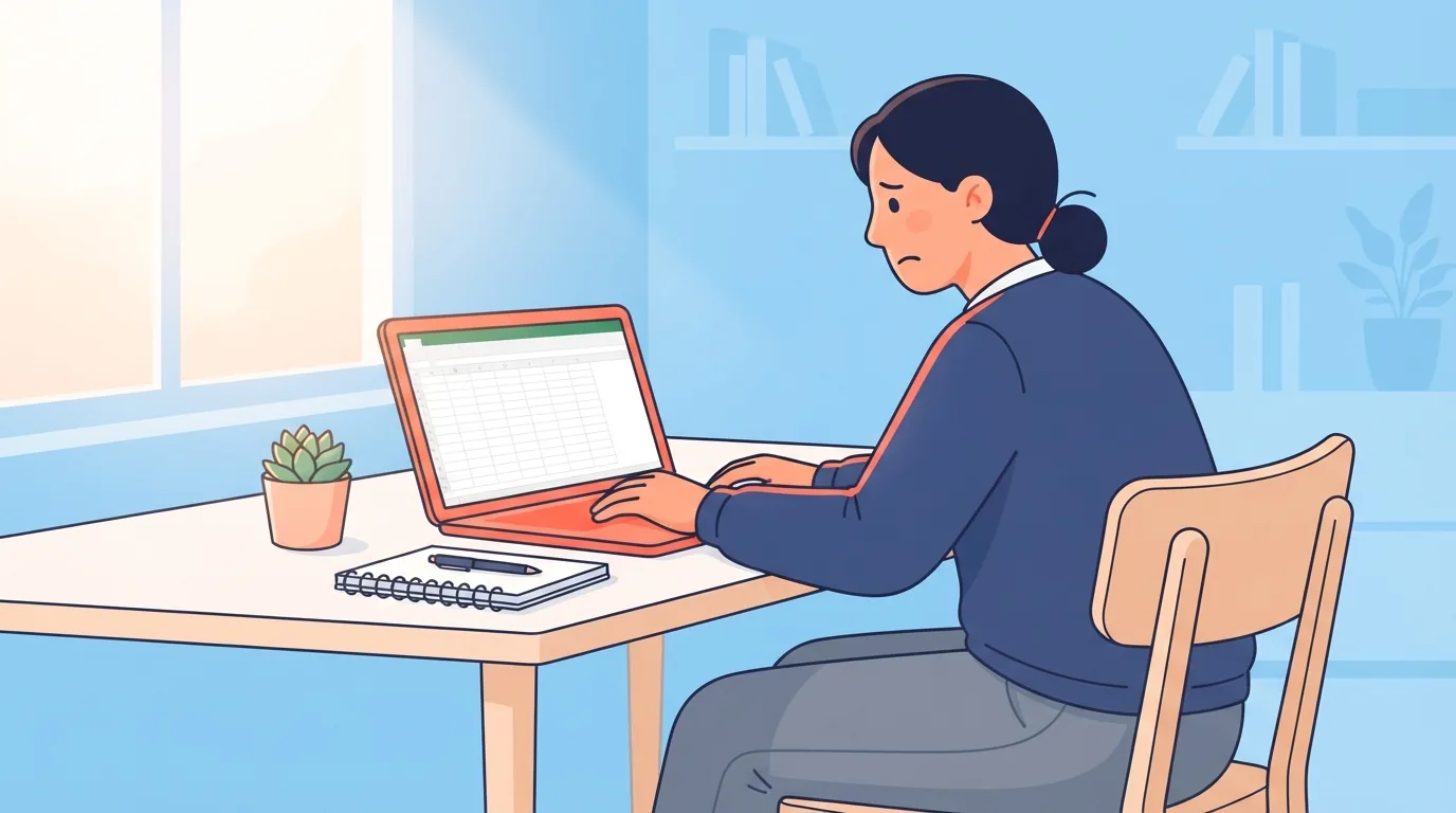 Seseorang menyediakan hamparan Excel di meja kerja