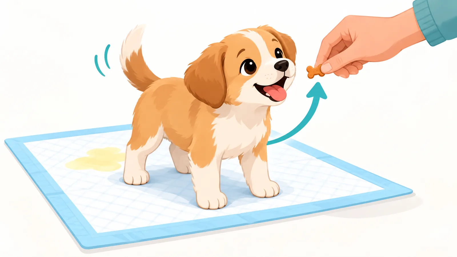 Pemilik memberi ganjaran kepada anak anjing di atas pad
