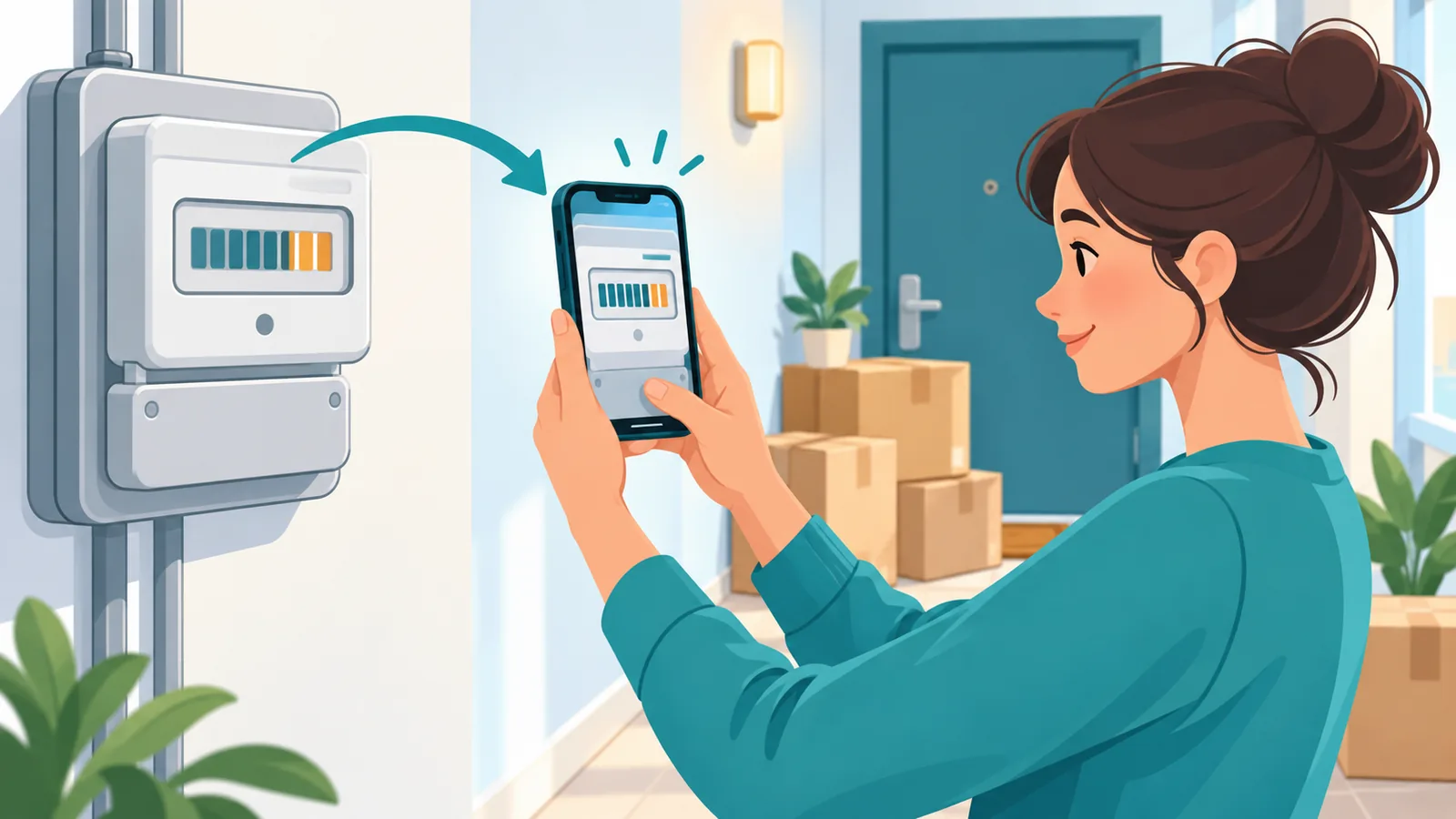 Penyewa mengambil gambar bacaan meter elektrik di pangsapuri baharu