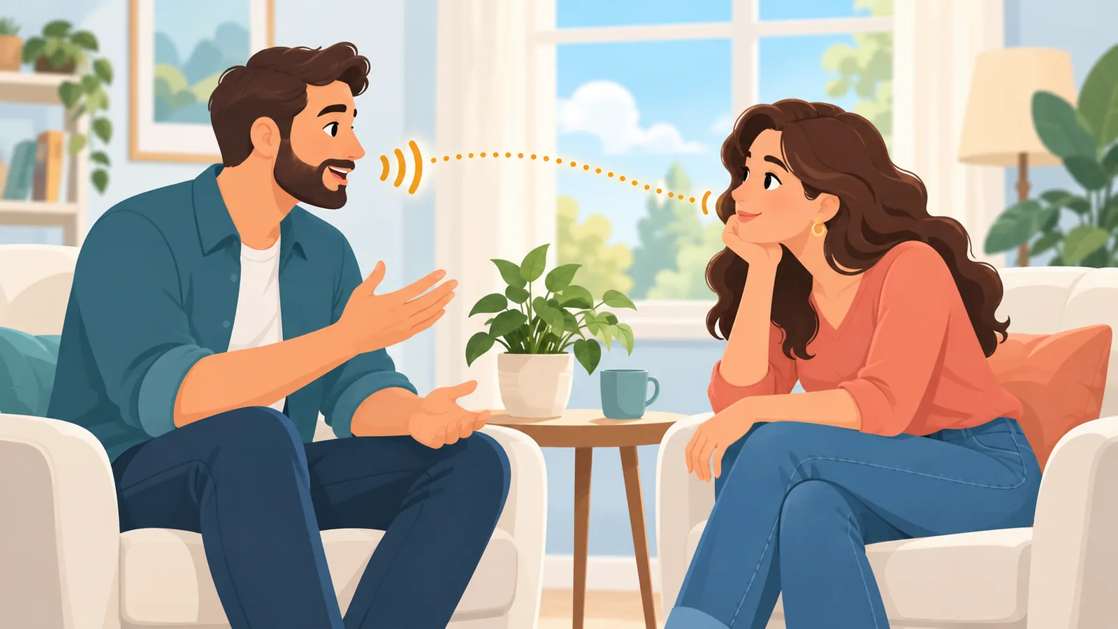 Isteri mendengar suami bercakap dengan penuh perhatian