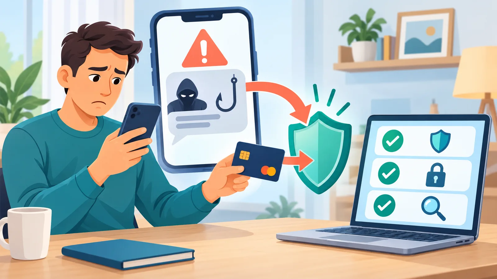 Seseorang yang bimbang menyemak mesej mencurigakan pada telefon