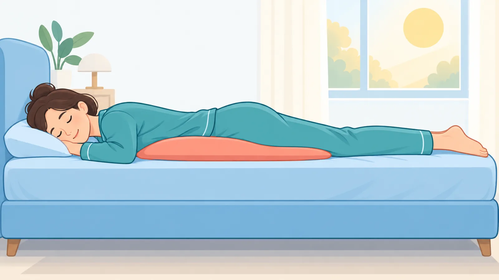 Orang meniarap dengan bantal nipis di bawah perut