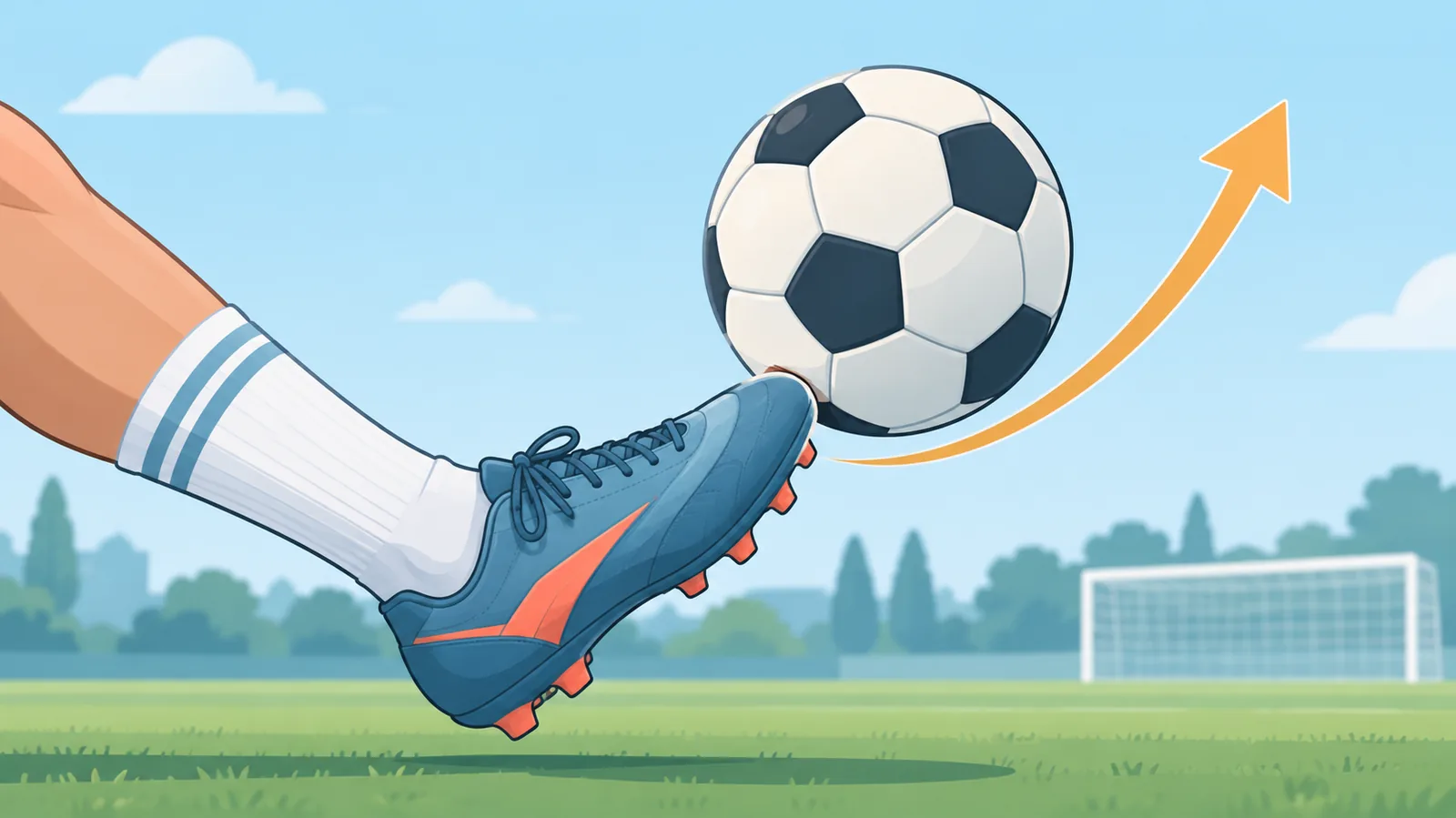 Sentuhan bahagian atas kaki pada bahagian bawah tengah bola