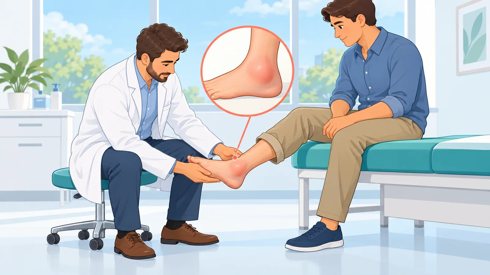 Pemeriksaan doktor untuk buku lali yang bengkak