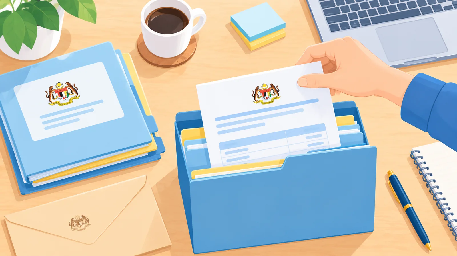 Dokumen cukai disusun dalam fail sebelum sesi konsultasi