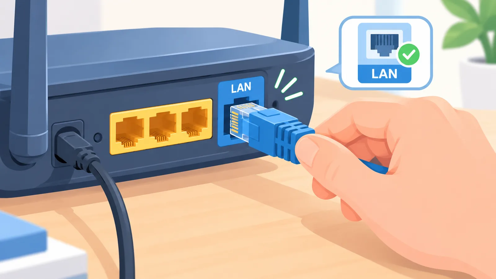 Kabel Ethernet dipasang pada port router