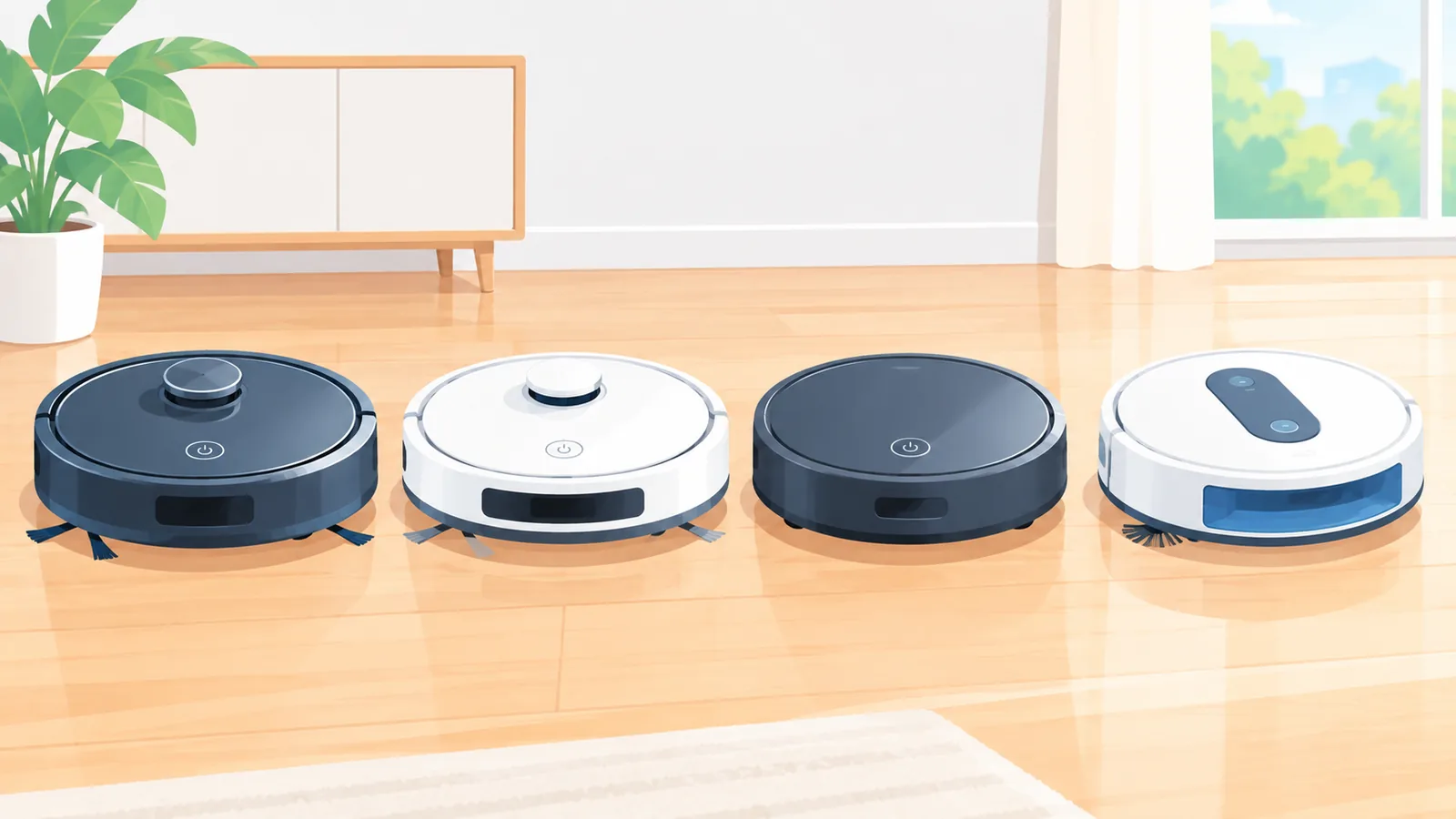 Empat robot vakum disusun bersebelahan untuk perbandingan