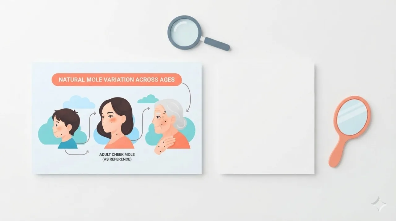 Dermatoloog onderzoekt een moedervlek op de wang van een patiënt