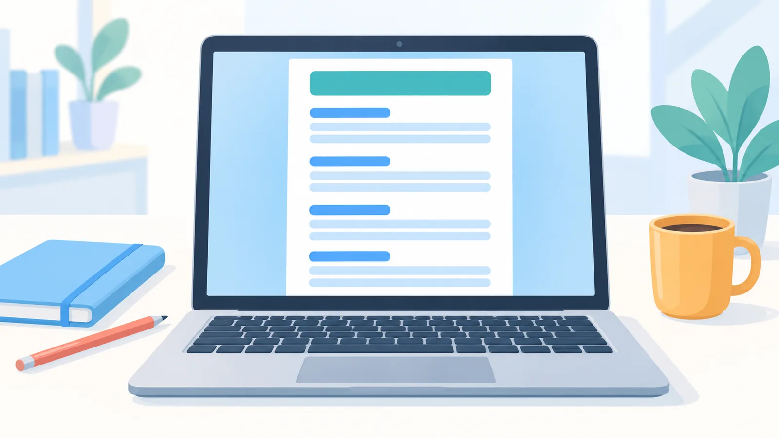 Laptopscherm met een eenvoudig cv in één kolom