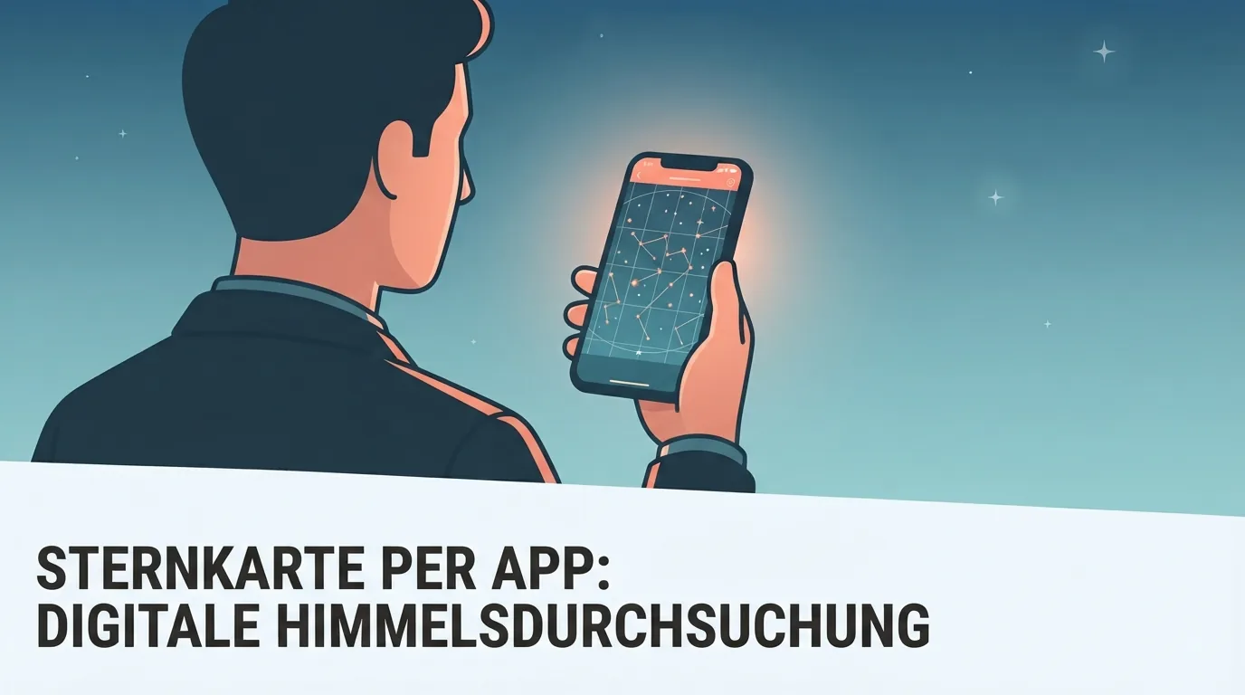 Persoon met een sterrenkaart-app op de telefoon onder de sterrenhemel
