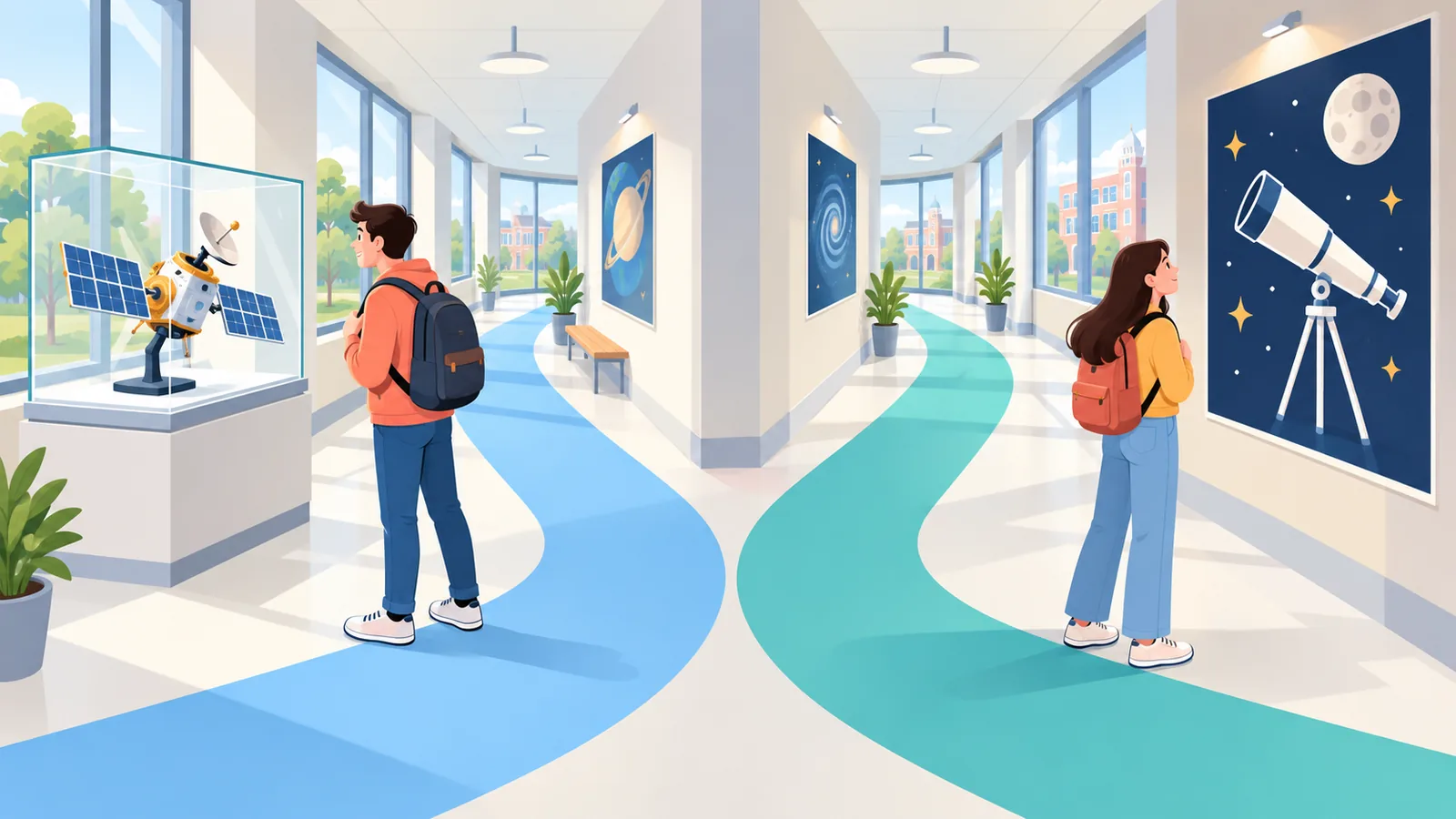Twee studenten kiezen tussen techniek en onderzoek