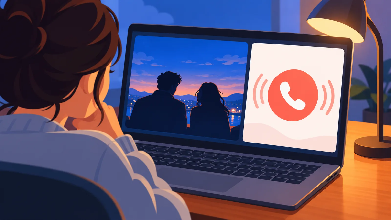 Laptop met een filmvenster naast een Discord-gesprek