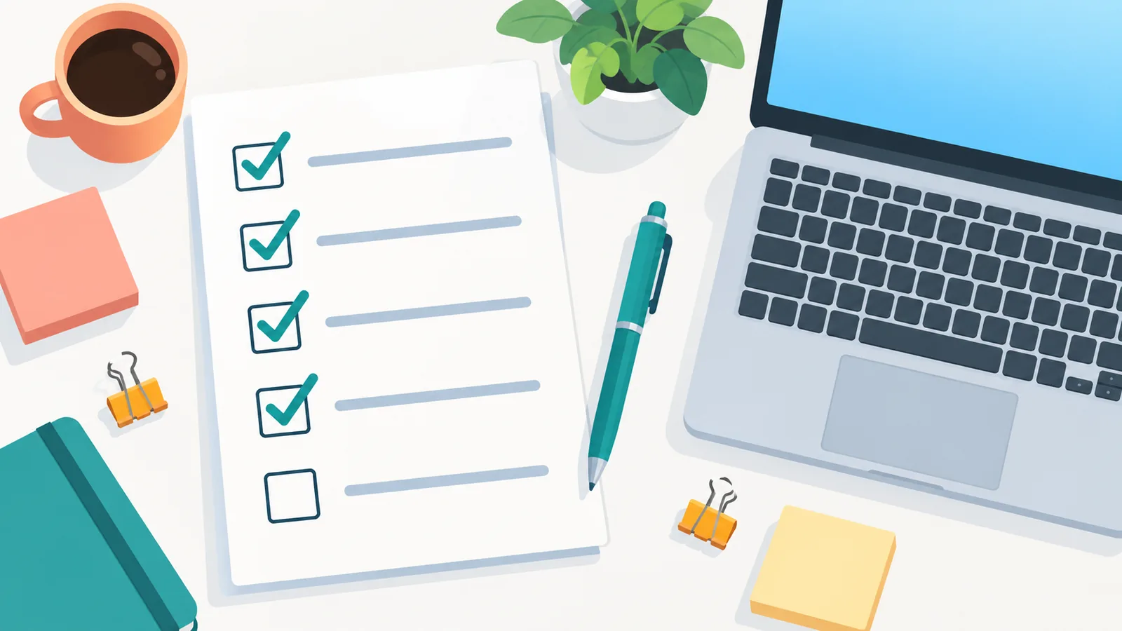 Handgeschreven checklist naast een laptop