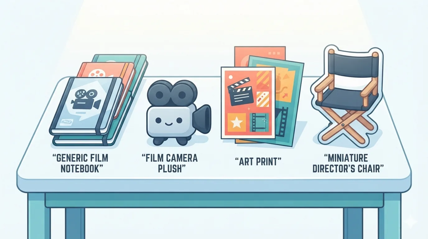 Winkeltafel met merchandise zonder herkenbare filmfranchise