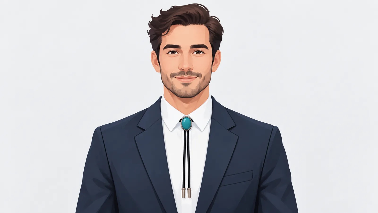 Pak met kleine, ingetogen bolo tie dicht bij de kraag