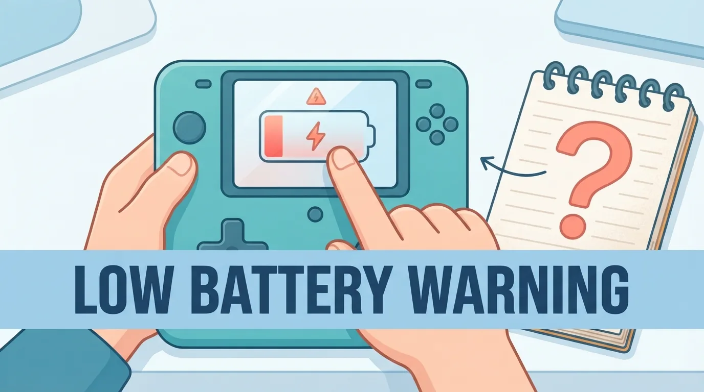 Batterij-indicator op een handheld met een notitieblok ernaast