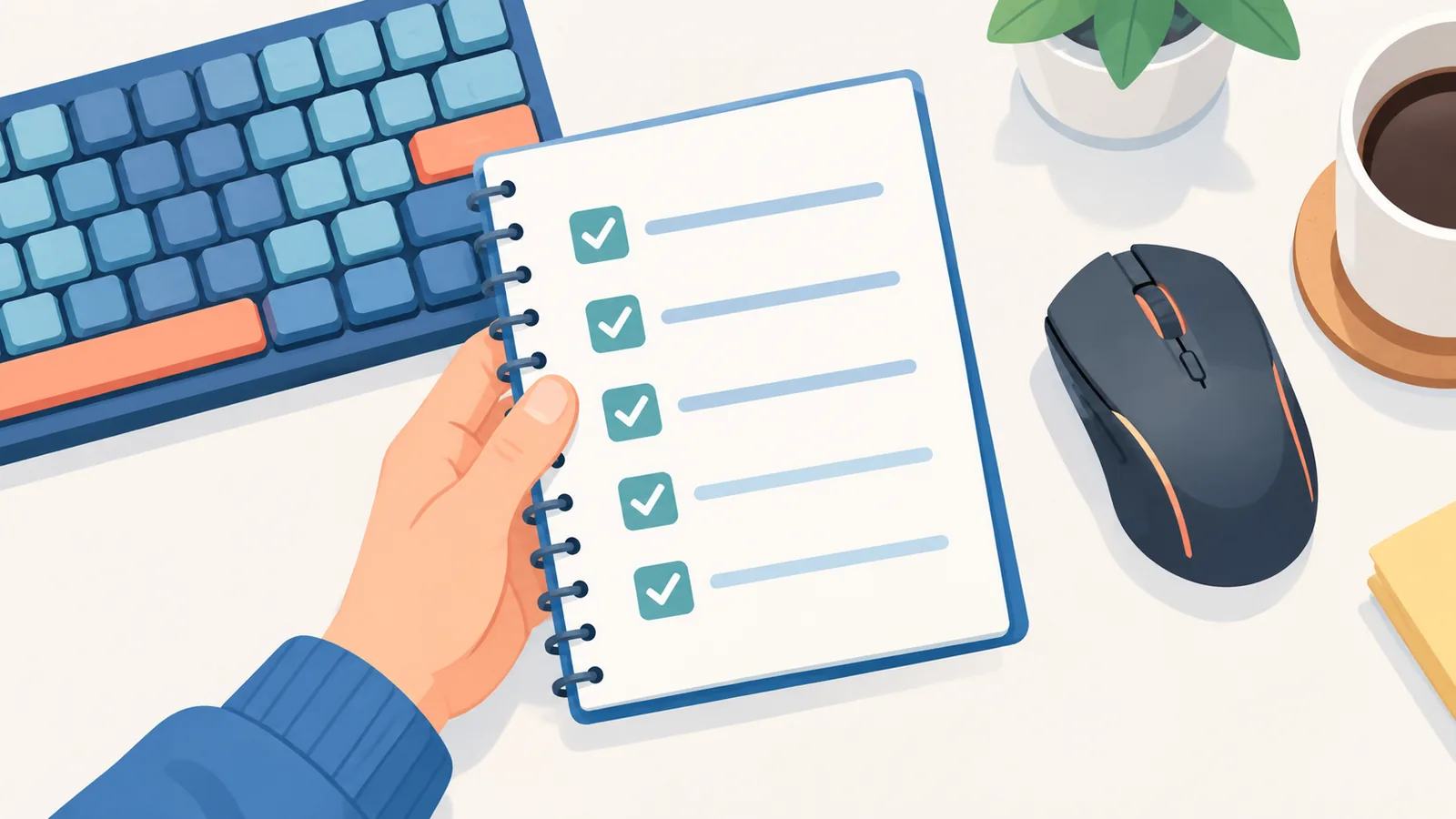 Checklist naast muis en toetsenbord om een game te kiezen