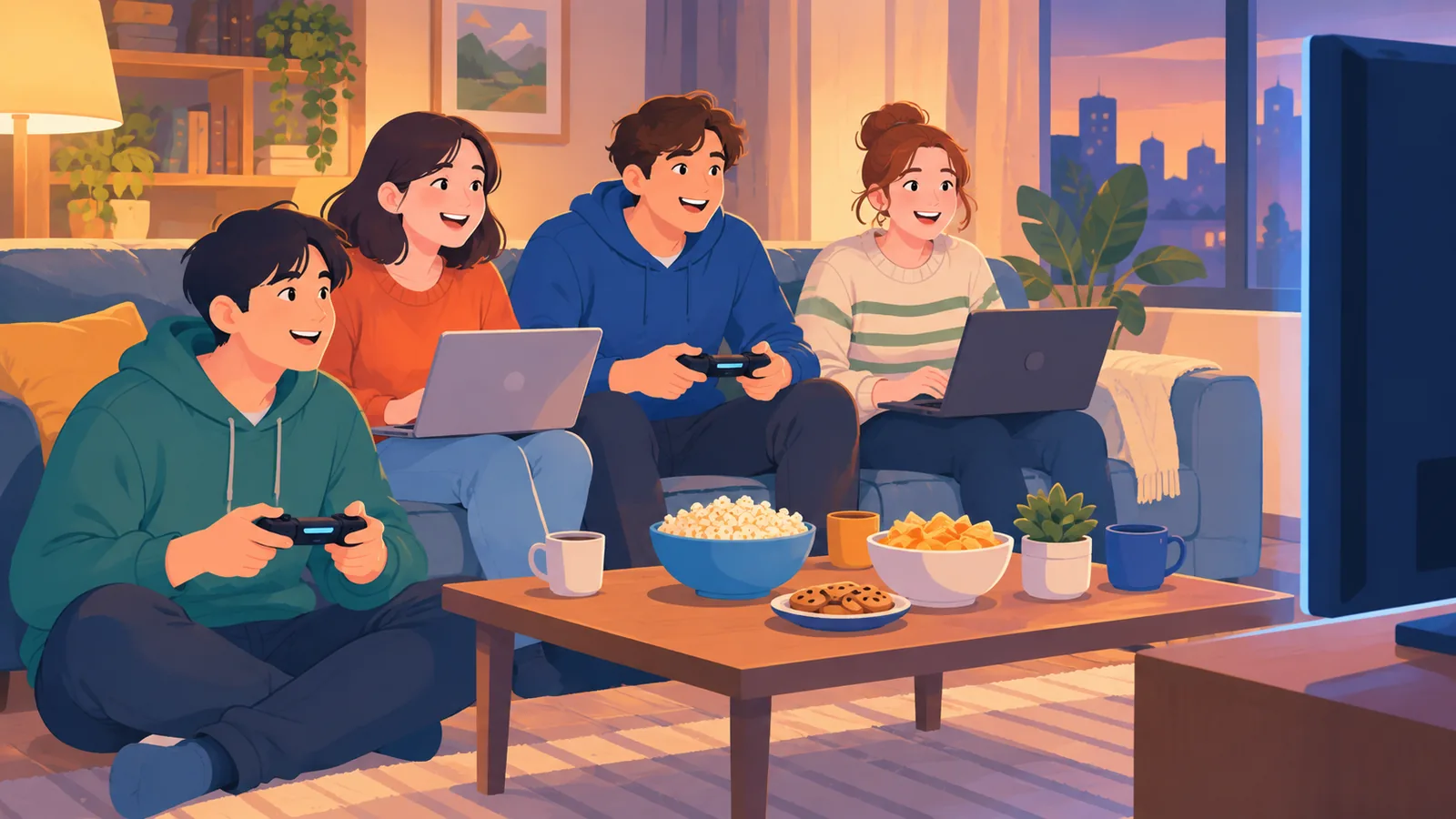 Vrienden spelen samen een co-opgame