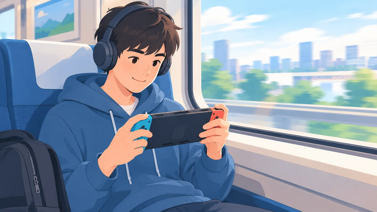 Speler gamet kort tussendoor op een handheld