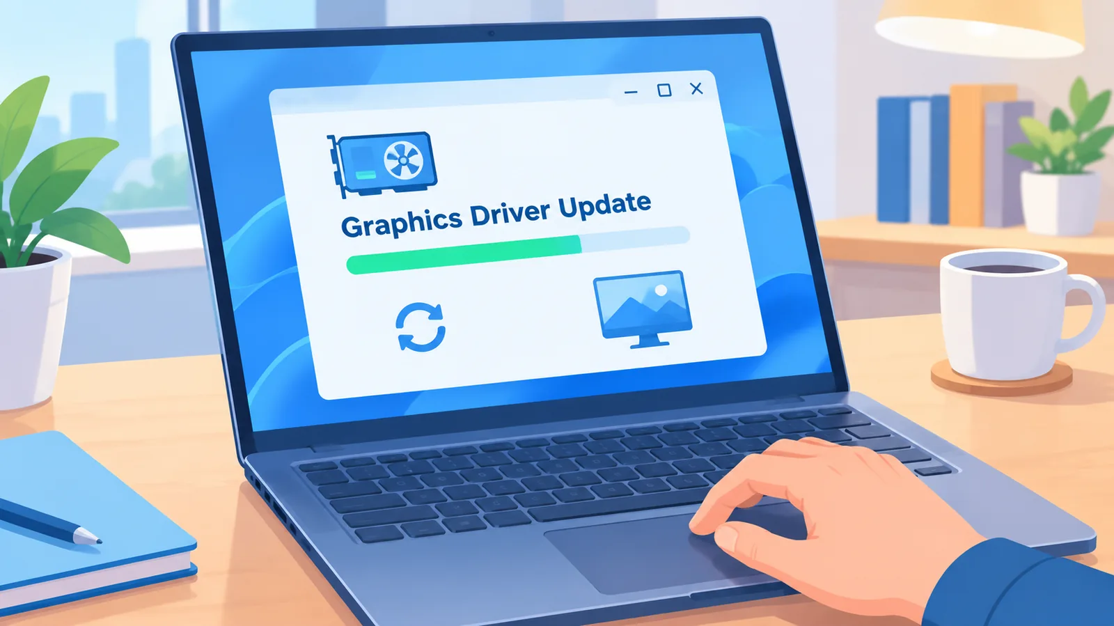 Updatevenster voor de grafische driver op een laptopscherm