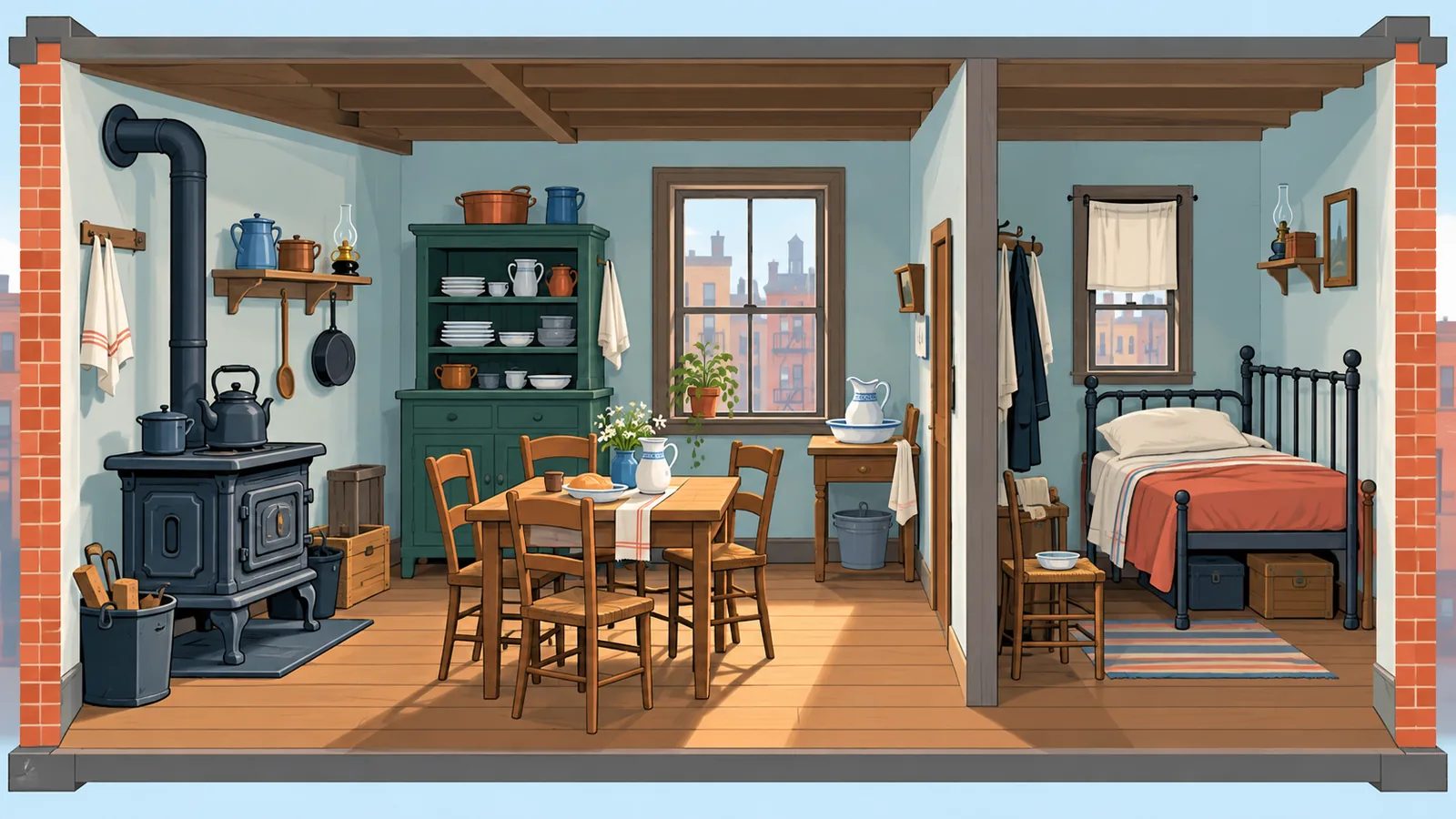Nagebouwde immigrantenwoning in het Tenement Museum