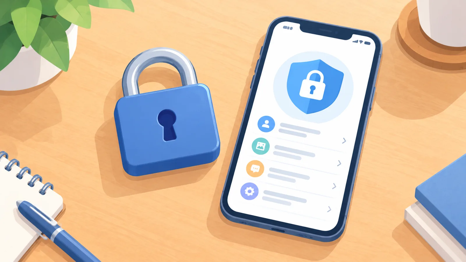 Hangslot naast een smartphone als symbool voor privacy