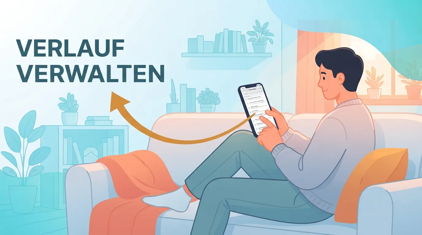 Persoon op de bank die de geschiedenislijst op een iPhone bekijkt