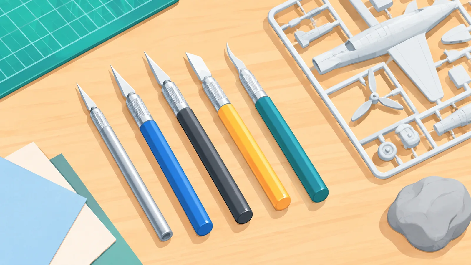 Hobbymessen voor verschillende klussen op een werktafel