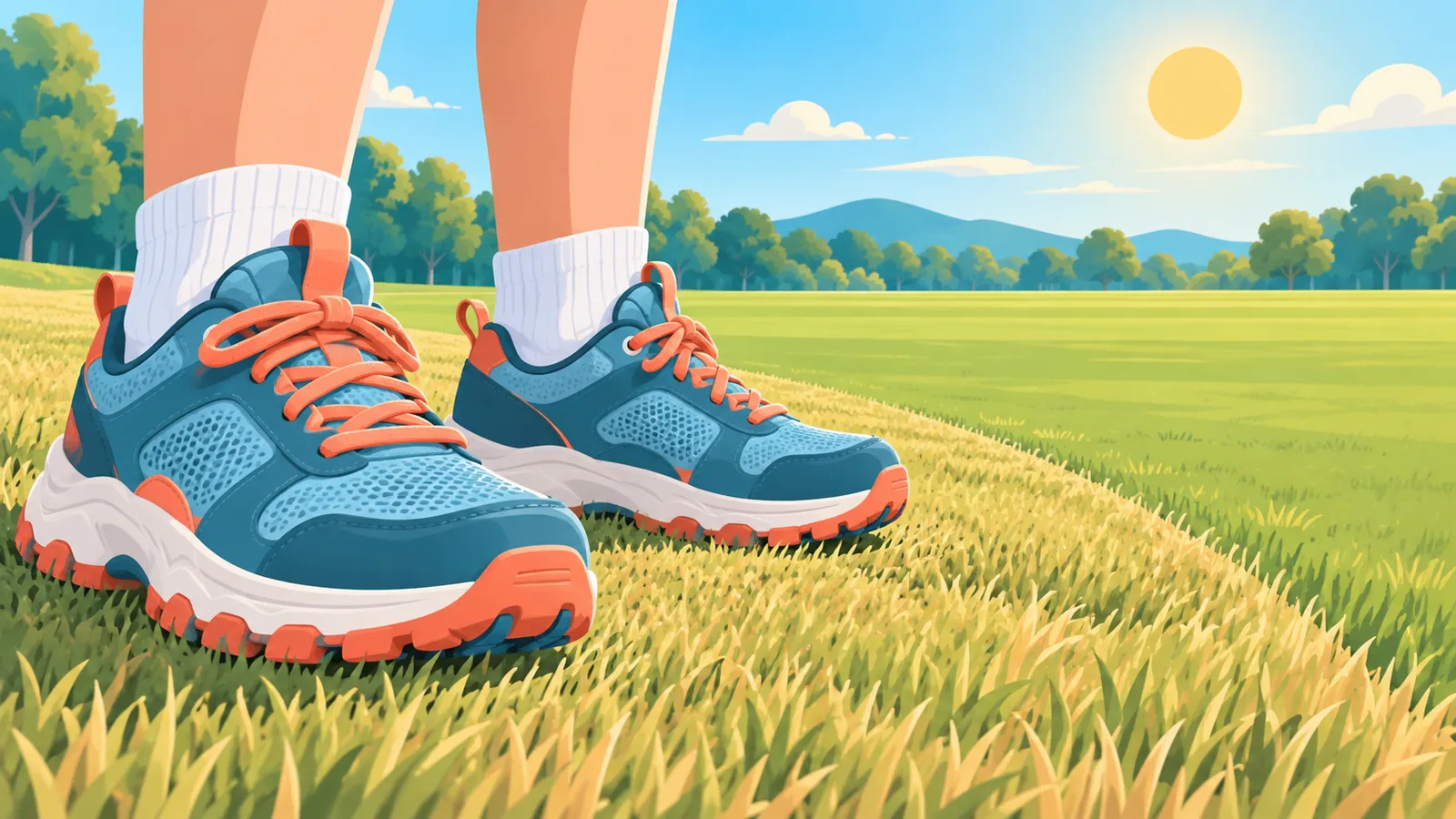 Sportschoenen met goede grip op een droog grasveld