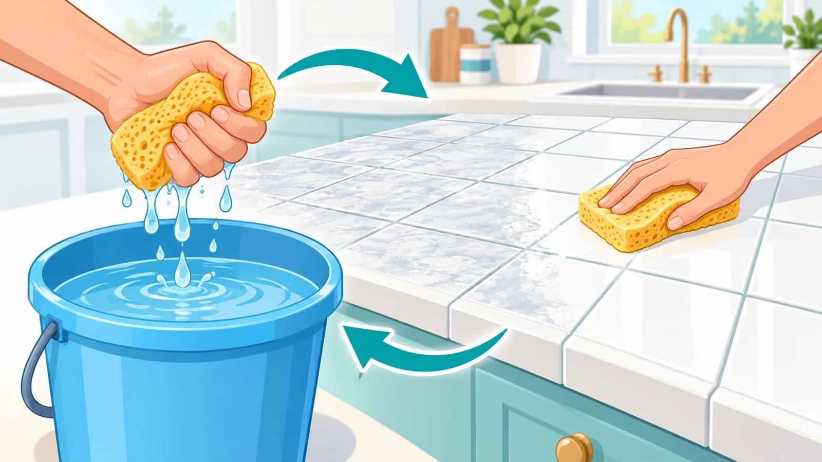 Voegresten verwijderen met een vochtige spons en schoon water