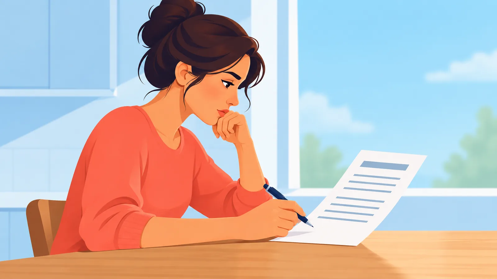 Persoon bekijkt leendocumenten aan een keukentafel
