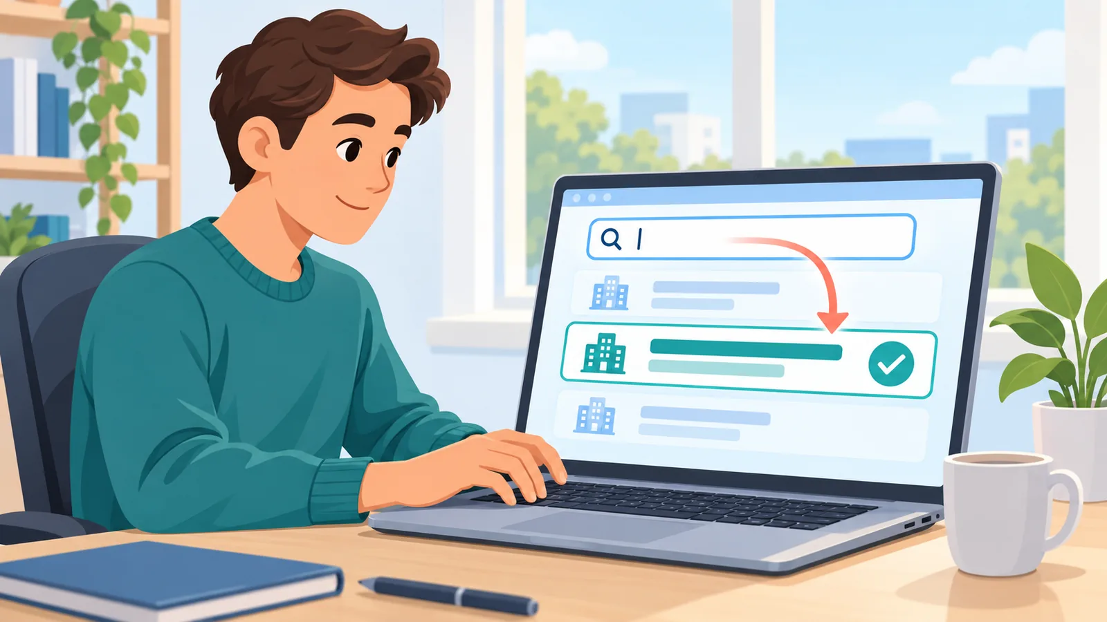 Persoon zoekt een bedrijfsnaam op in een online register