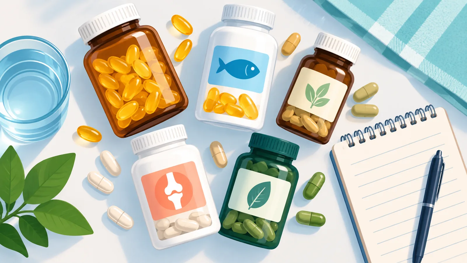 Overzicht van verschillende supplementen op een lichte ondergrond