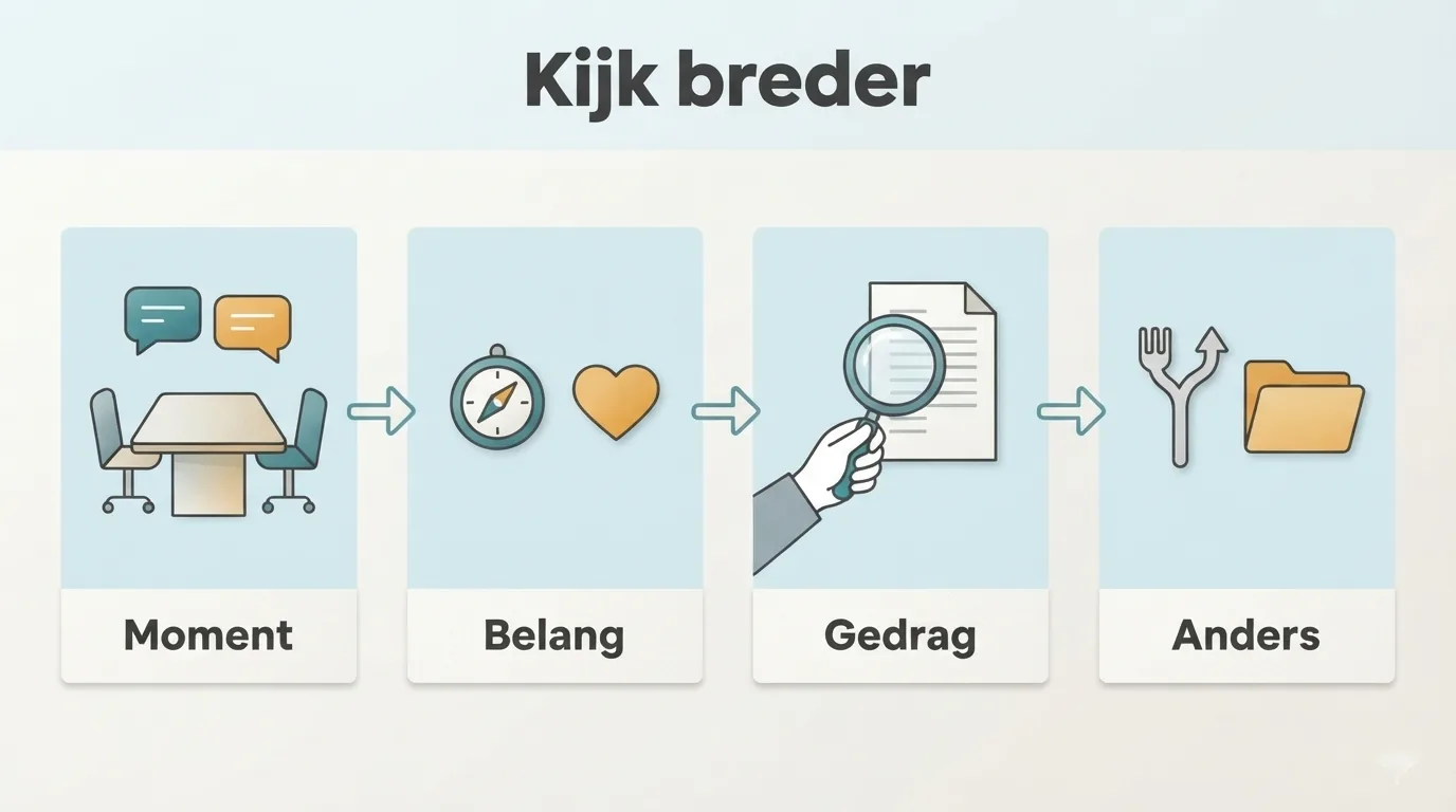 Vier verbonden vakken helpen een situatie, persoonlijk belang, zichtbaar gedrag en een andere mogelijke verkla