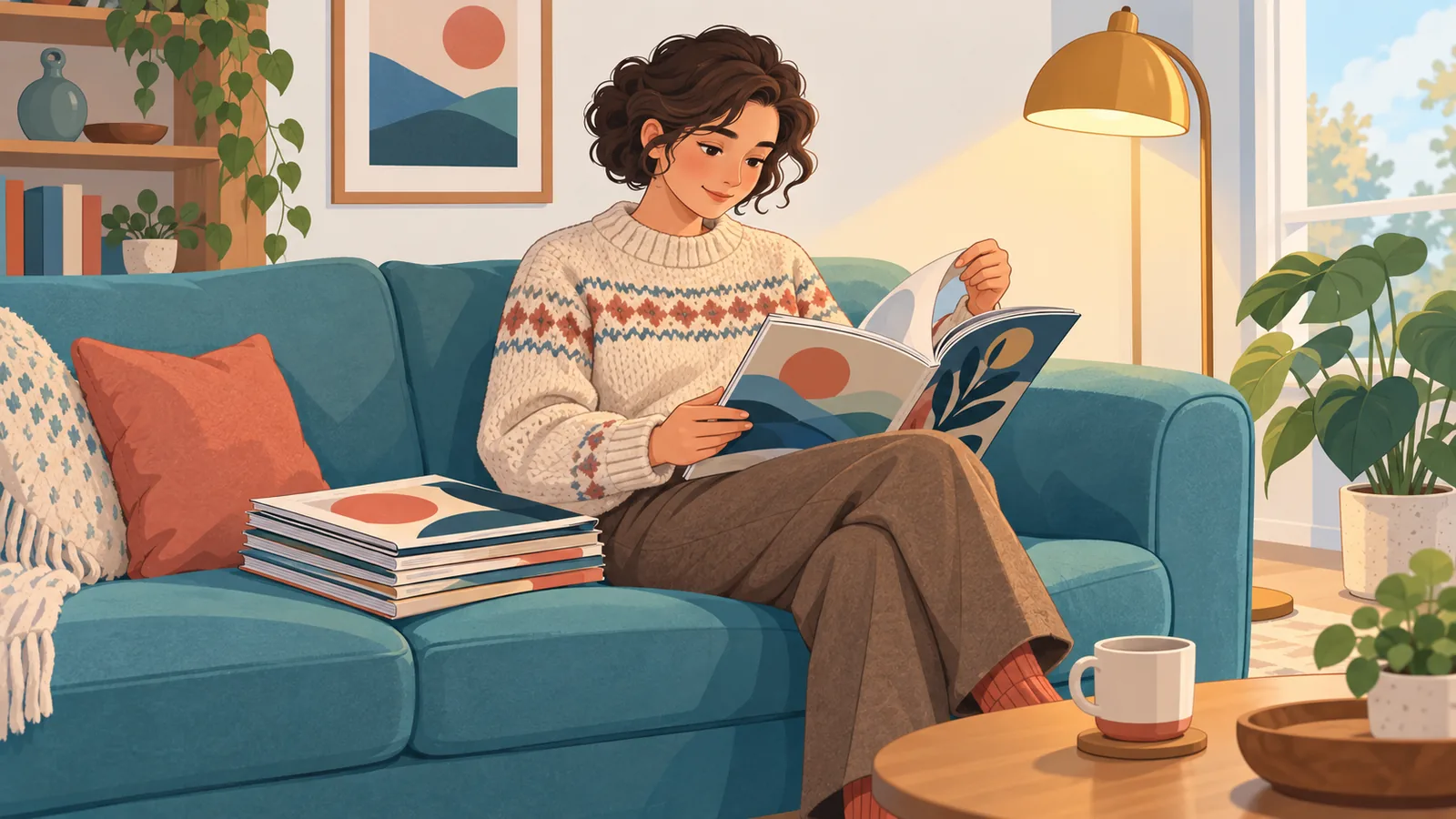 Lezer bladert door een stapel oude literaire tijdschriften