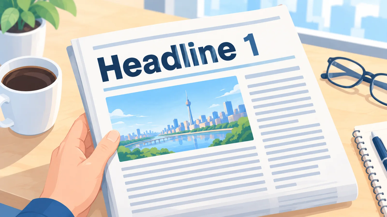 Close-up van een krantenpagina met een korte kop boven een artikel