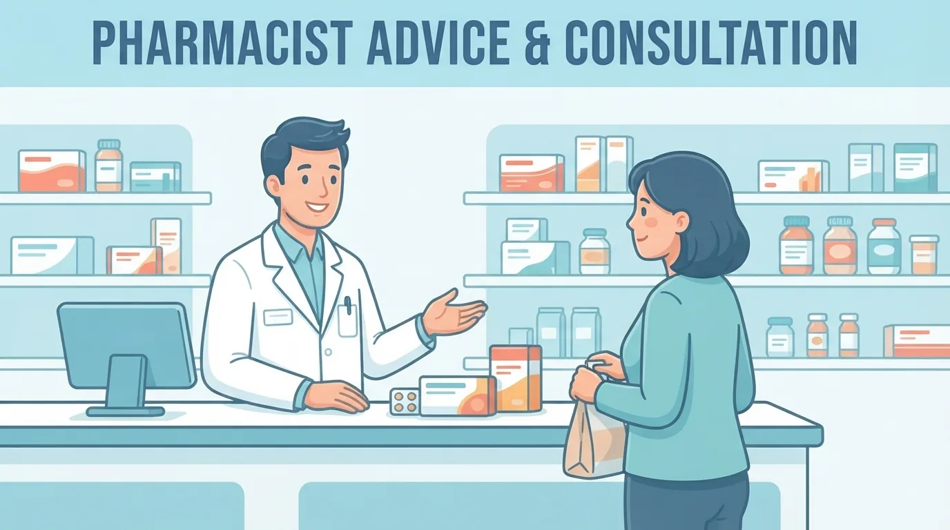 Een apotheker geeft advies aan een klant