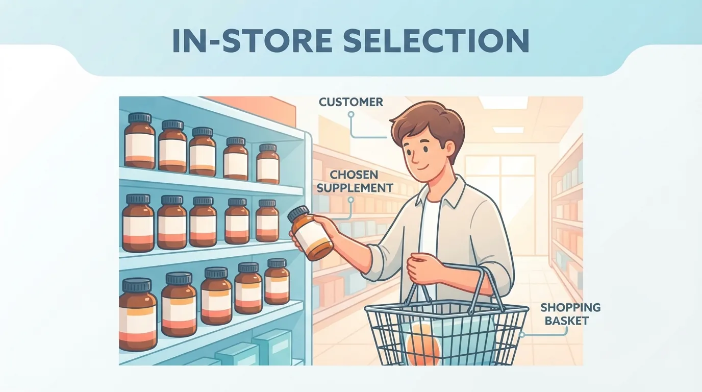 Een klant kiest een supplement in de winkel