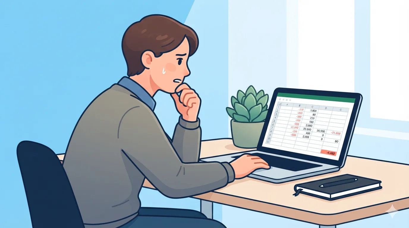 Persoon werkt aan een rekenblad met financiële gegevens