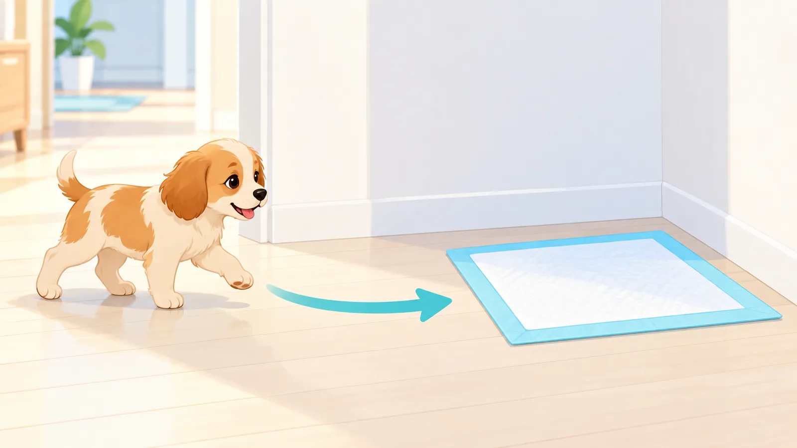 Puppy loopt naar een plasmatje op een rustige plek